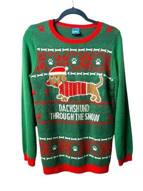 Norther Pole Dachshund Through The Snow Christmas Sweater Size Large